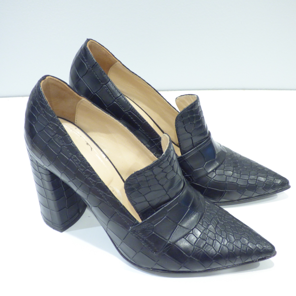 Napoleoni Leather Alligator Look Block Heels